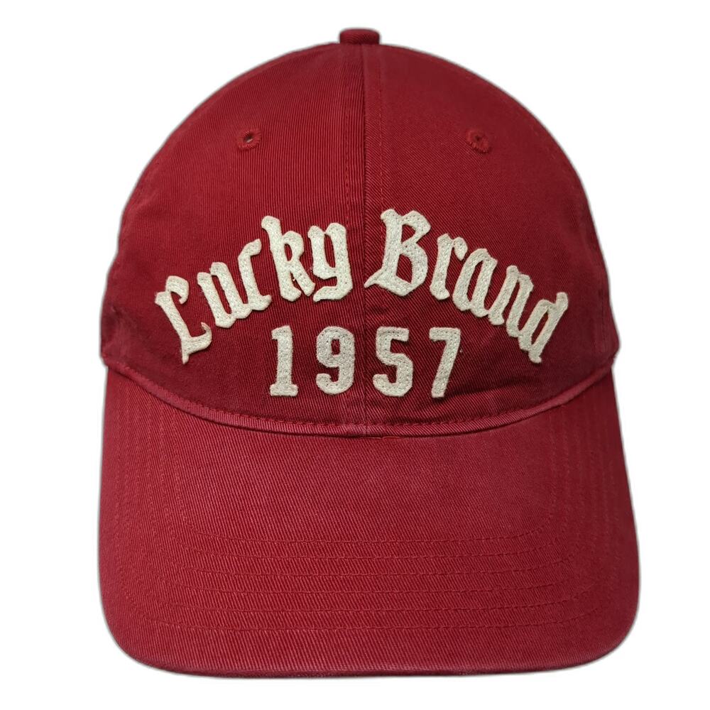 Lucky Brand Baseball Cap Red One Size Cotton Slideback 1957 Embroidery Hat